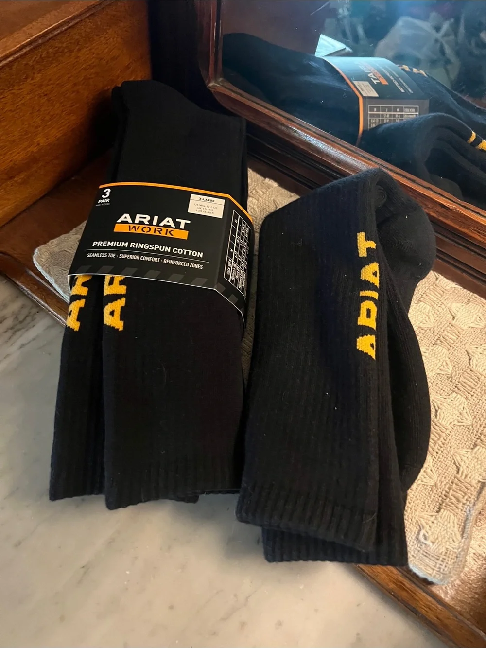 ARIAT Workwear Premium Ringspun Cotton Mid Calf Socks Black 4 Pair Men's Sz XL